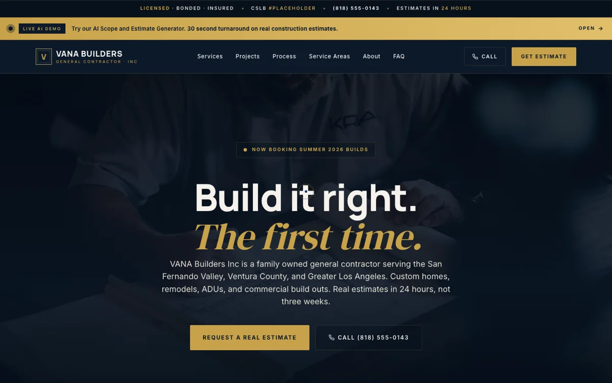 Vana Builders website by Landon Scales